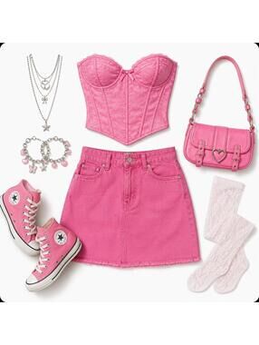 Pink Coquette Denim Mini Skirt XS Barbiecore Indie Low Rise Festival